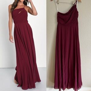 Extraordinary Elegance Burgundy Pleated One-Shoulder Maxi Dress